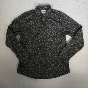 Levis Mens Olive Green Leopard Print‎ Button Down Shirt Long Sleeve M 3LGLW1638